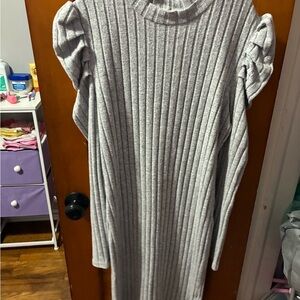 Gray Ribbed Long Sleeve Dress